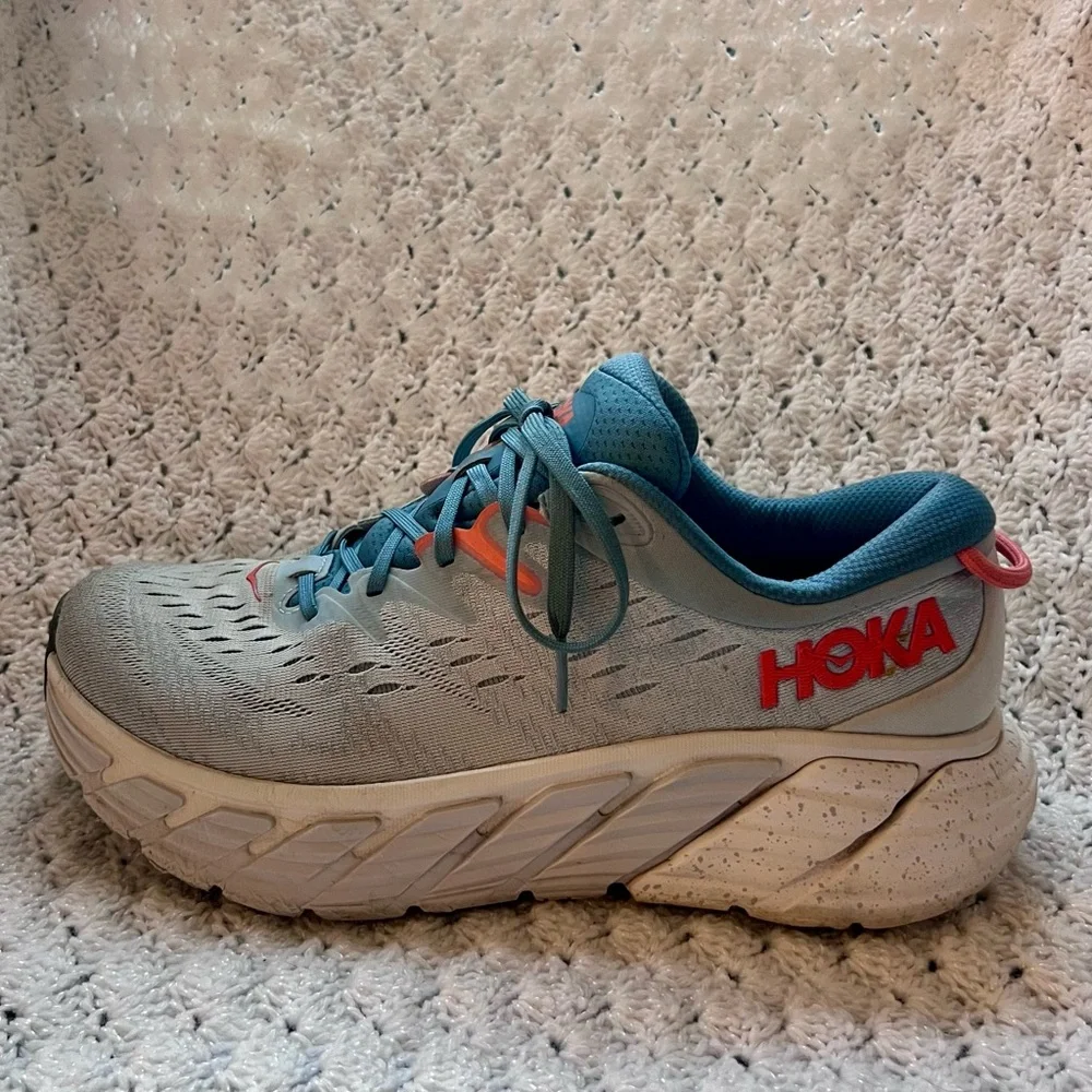 HOKA Gaviota 4 running shoes - blue fog/ plein air women’s wide width size 9.5 - Picture 4 of 16